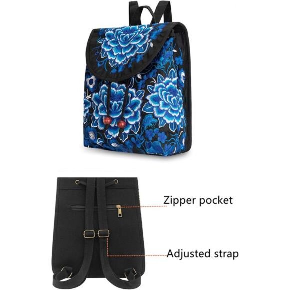 Vintage Embroidered Women Backpacks BohoBackpack Purse Ethnic Travel ShoulderBag - Picture 3 of 7